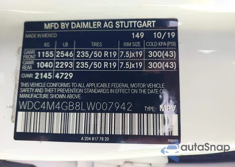 2020 Mercedes-Benz Glb 250 from USA, damaged, VIN WDC4M4GB8LW007942